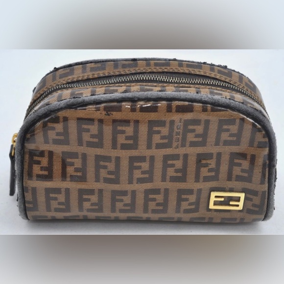 RARE🦄 Authentic FENDI Vintage Zucchino Pouch Purse PVC Leather Brown - Picture 12 of 12